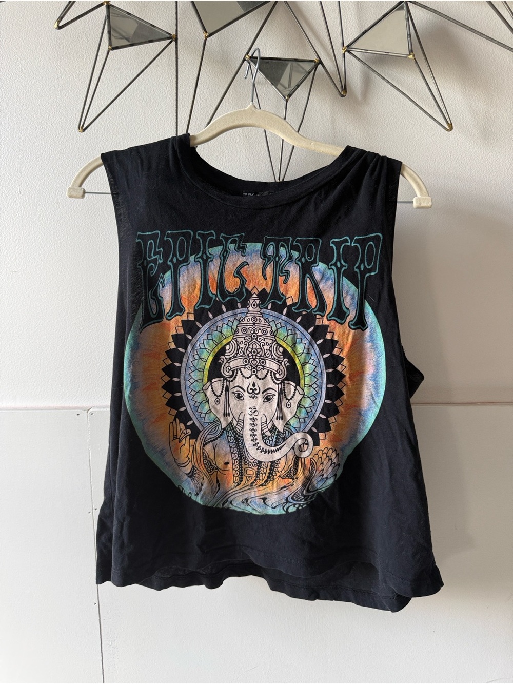 Truly Madly Deeply Black Muscle Tee with Multicolor Ganesha Graphic